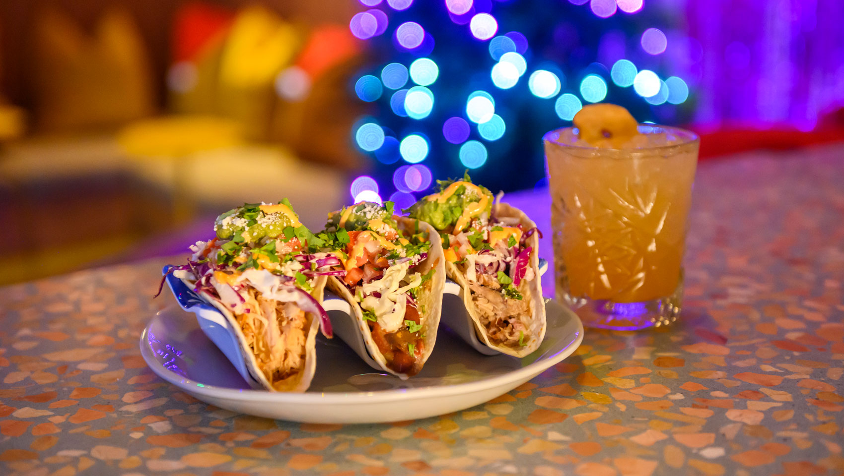 Tacos and cocktail at Holiday pop-up bar at St. Julep at Kimpton Sylvan Hotel