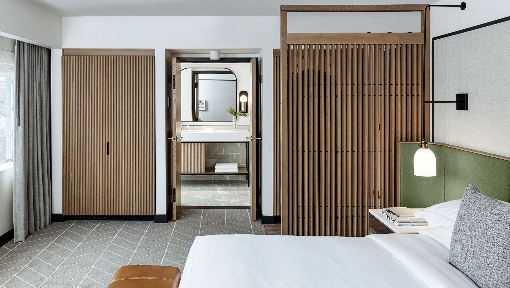 king guestroom with bathroom vanity