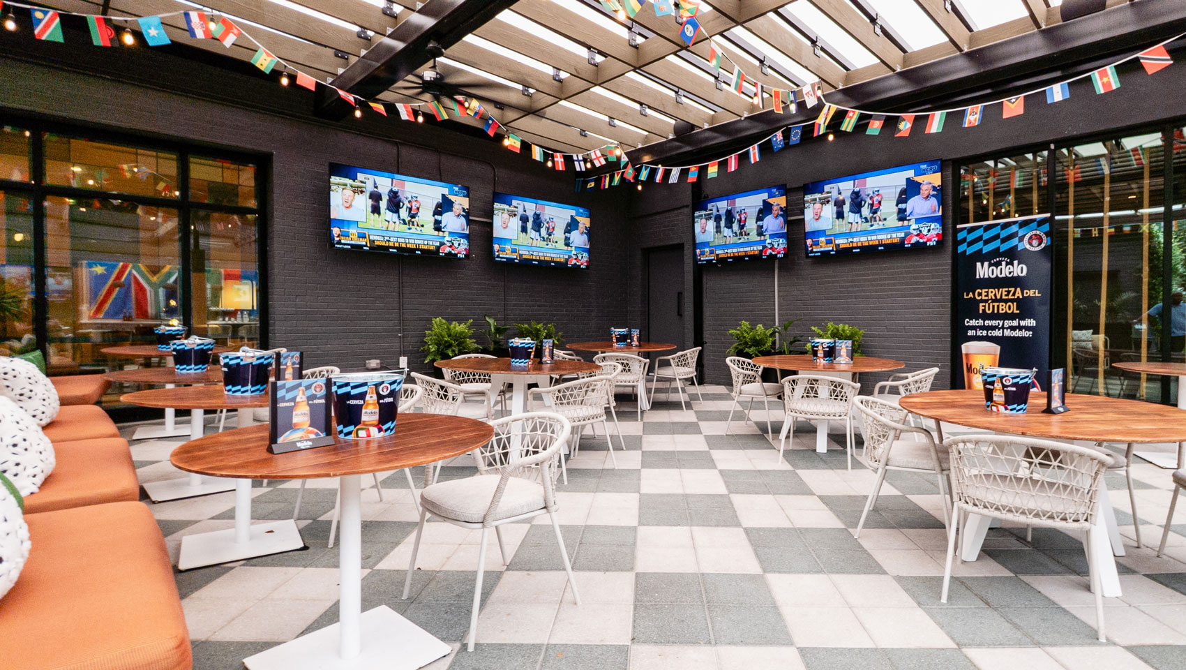 Soccer watch party set-up at Willow Bar at The Betty